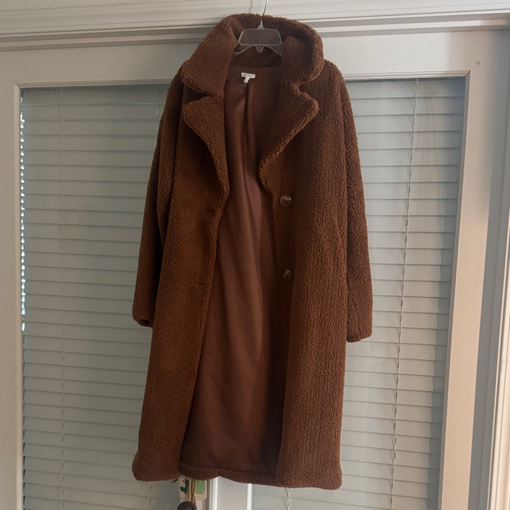 Brown Teddy Coat with Hood - Cozy Women's Oversized Jacket